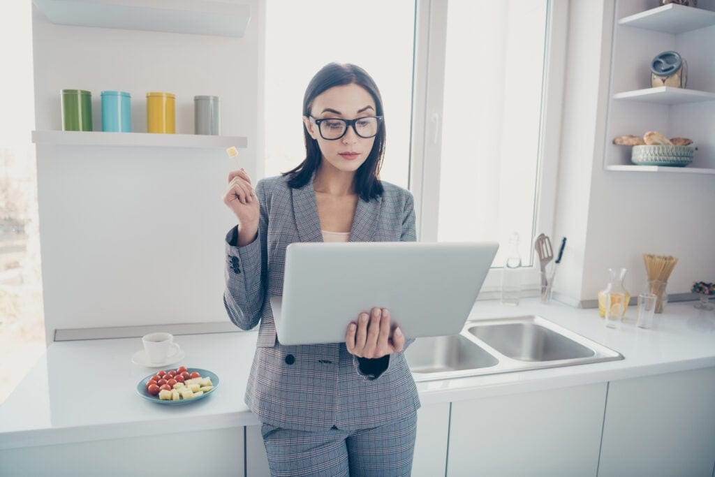woman computer cheese