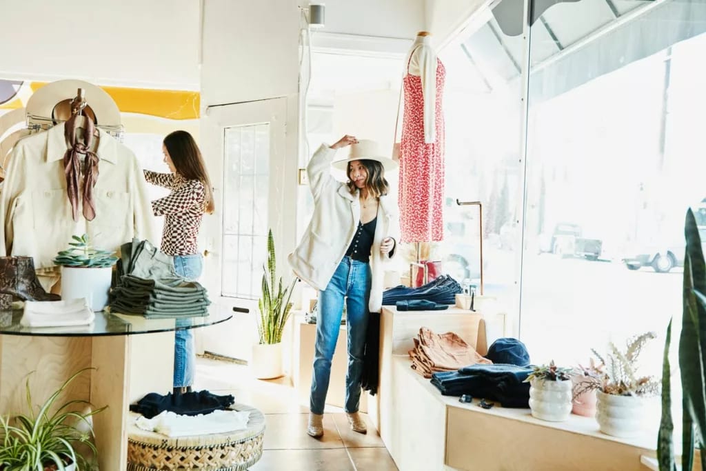 Woman trying on hat while boutique shopping w.width pnoSR.jpg