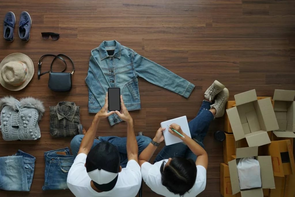 people selling used clothes sitting on floor.width .jpg