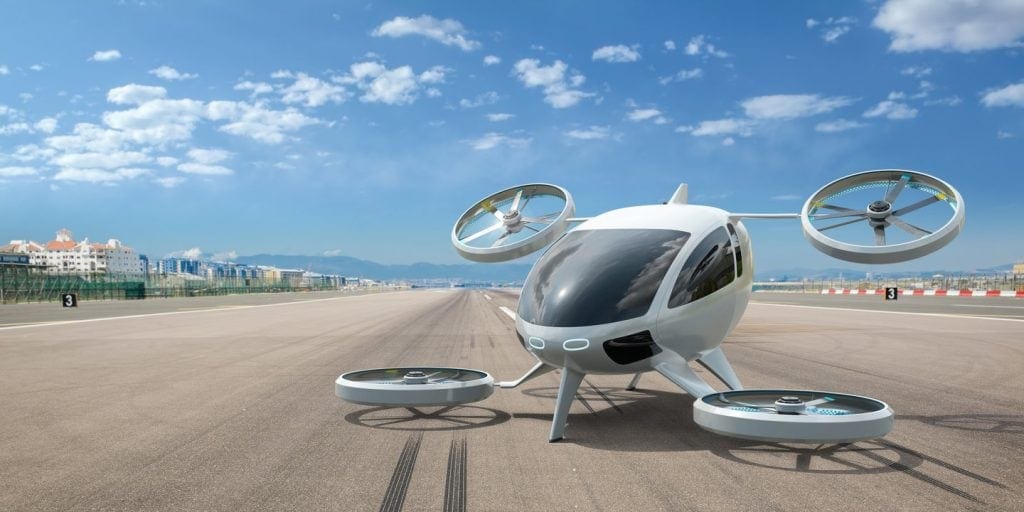 An eVTOL on a runway.