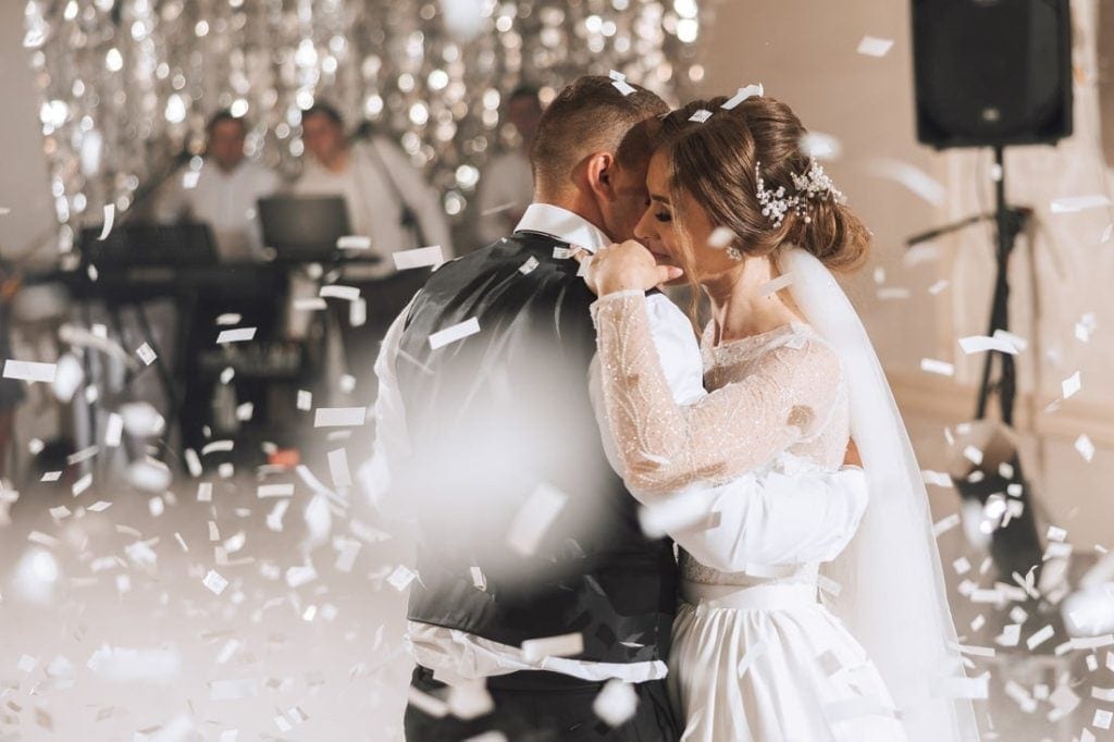 Couple dancing at their wedding reception.