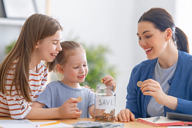 family saving money kids piggybank