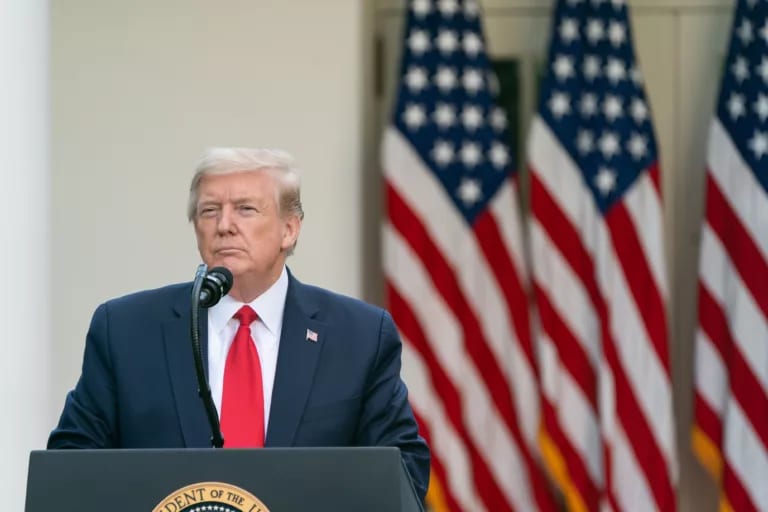 president donald j trump listens to a reporters question during the coronavirus update briefing monday april in the rose garden of the white house official white house photo by andrea hanks.jpg